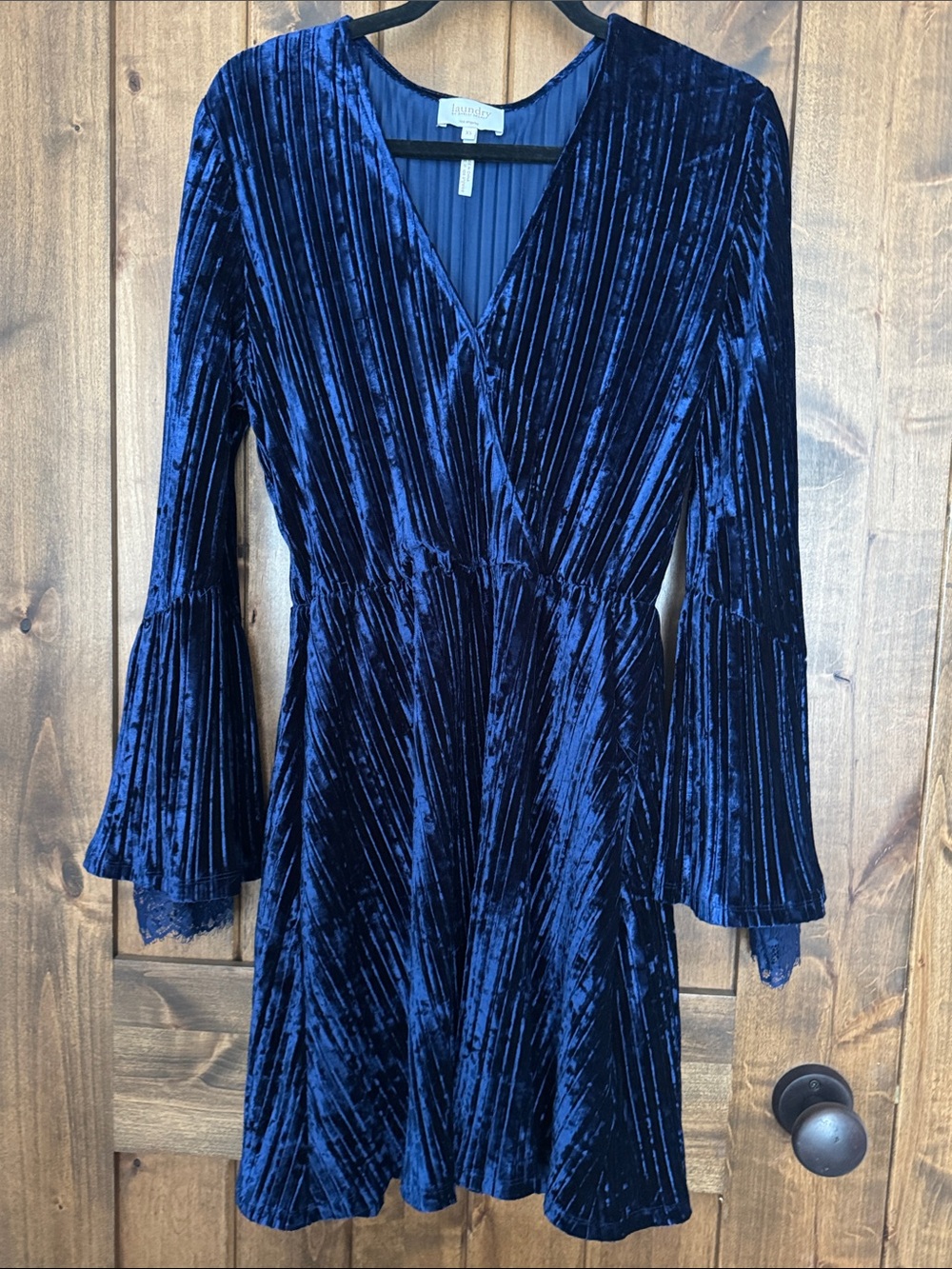 Laundry By Shelli Segal Navy Blue Crushed Velvet Wrap Dress
